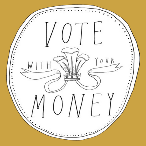 illustrated coin with the words: vote with your money