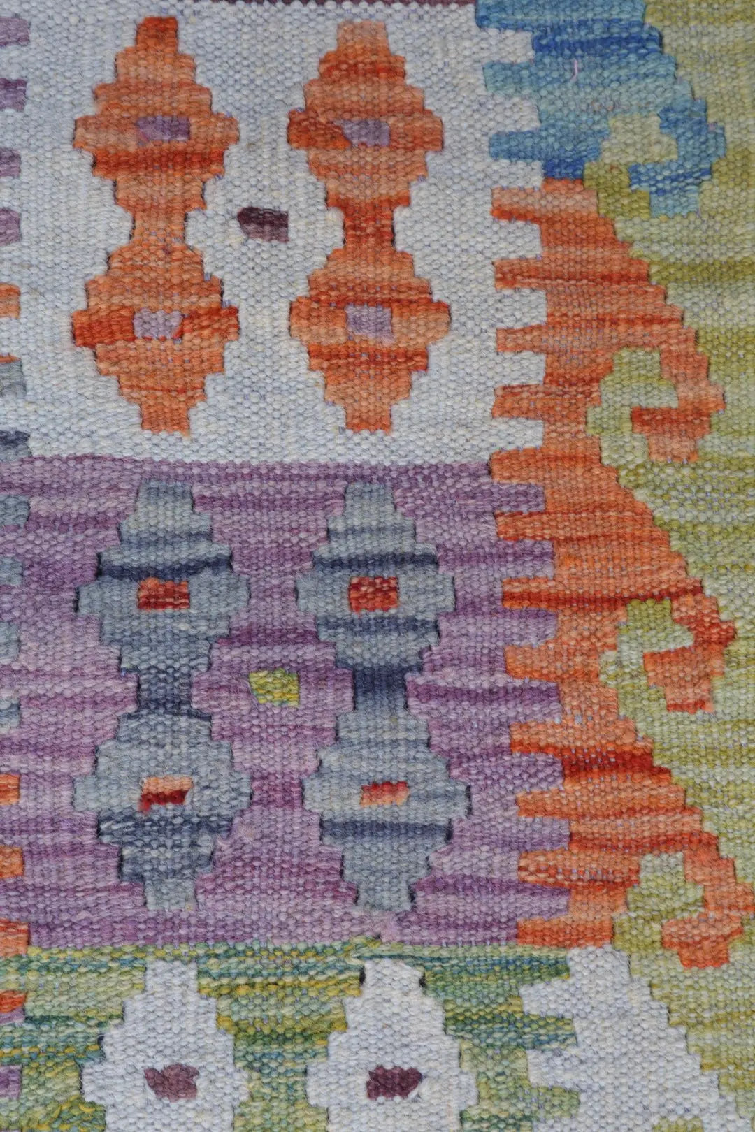 Tapis Kilim Afghan Traditionnel en laine Vert et Multicolore - 248 x 168 cm Néda