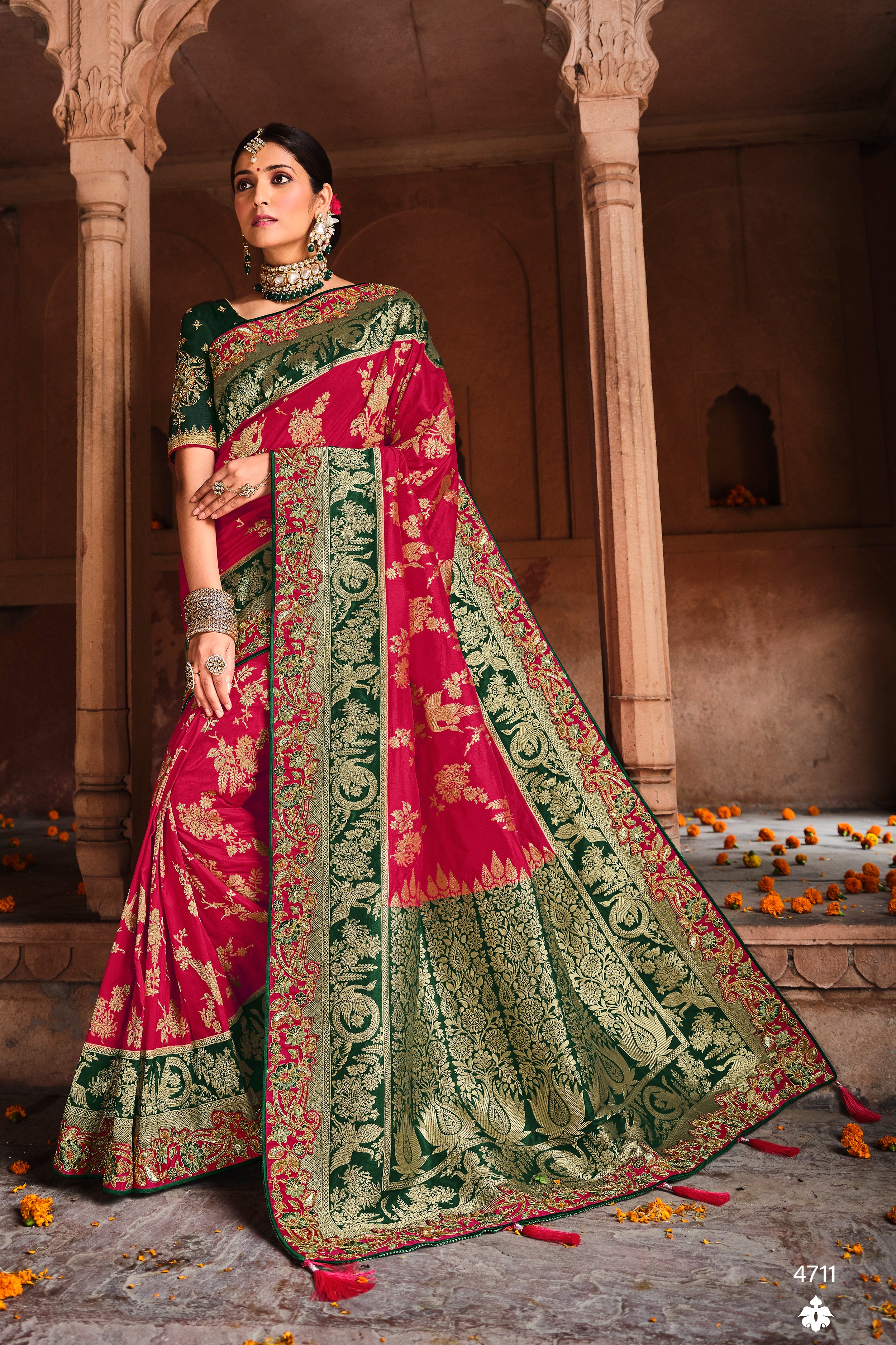 Rani Pink Color Banarasi Silk Zari Work Saree - Clothsvilla