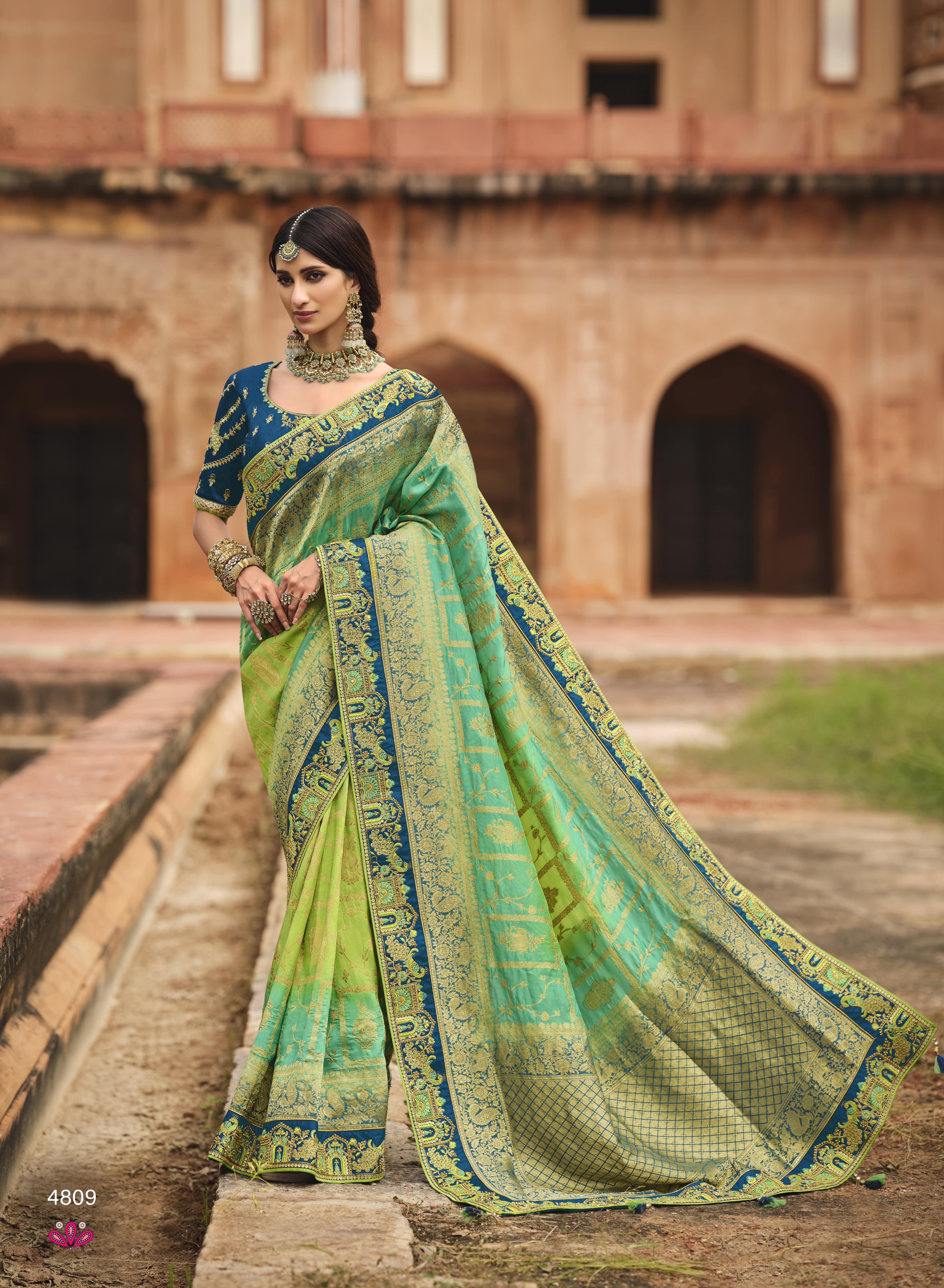 Green Khatli Work Contemporary Saree