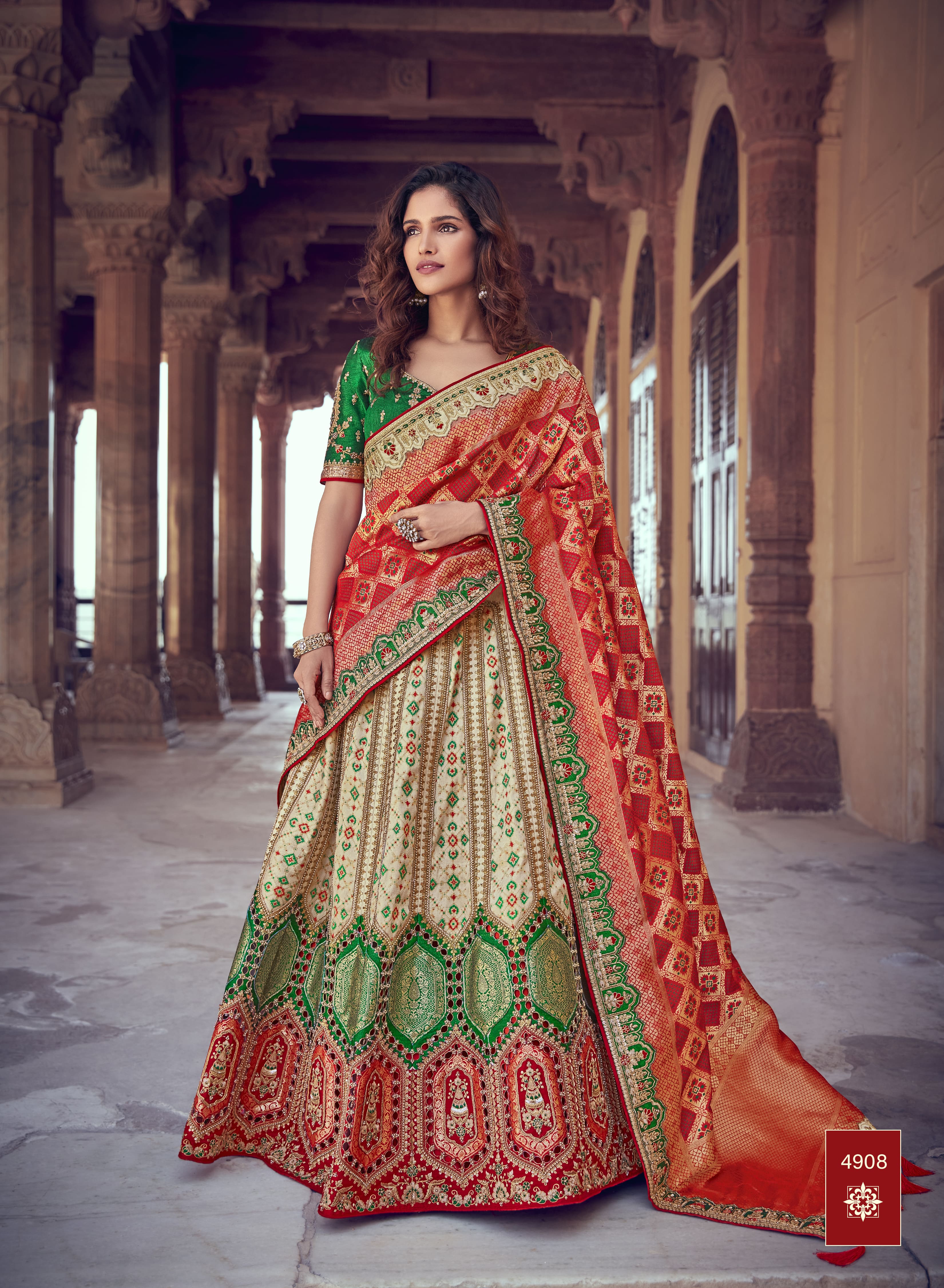 Pink And Grey Banarasi Silk Lehenga With Zari Work (PRE-ORDER) 3705