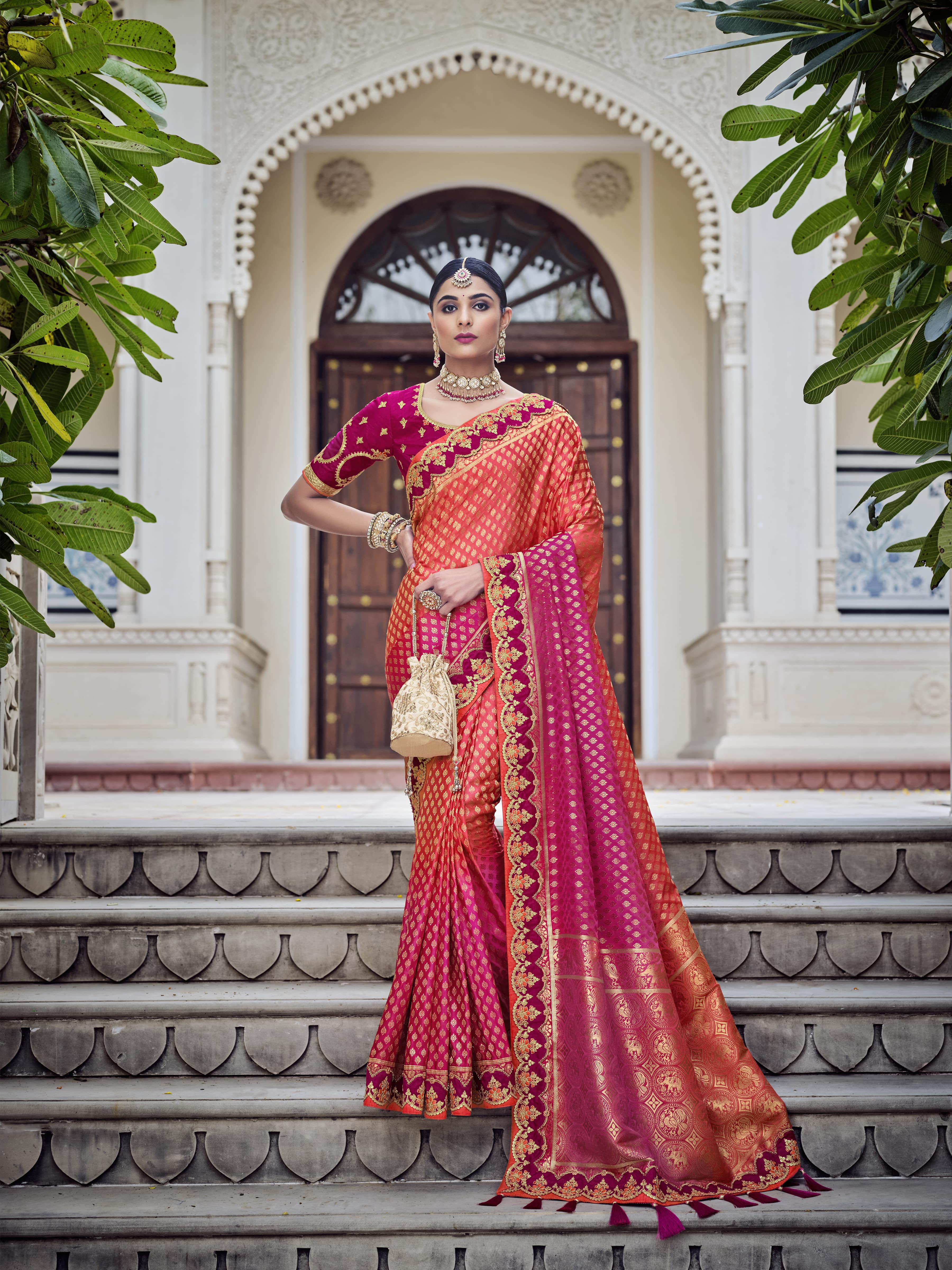 Silk Saree with blouse in Orange colour 1113