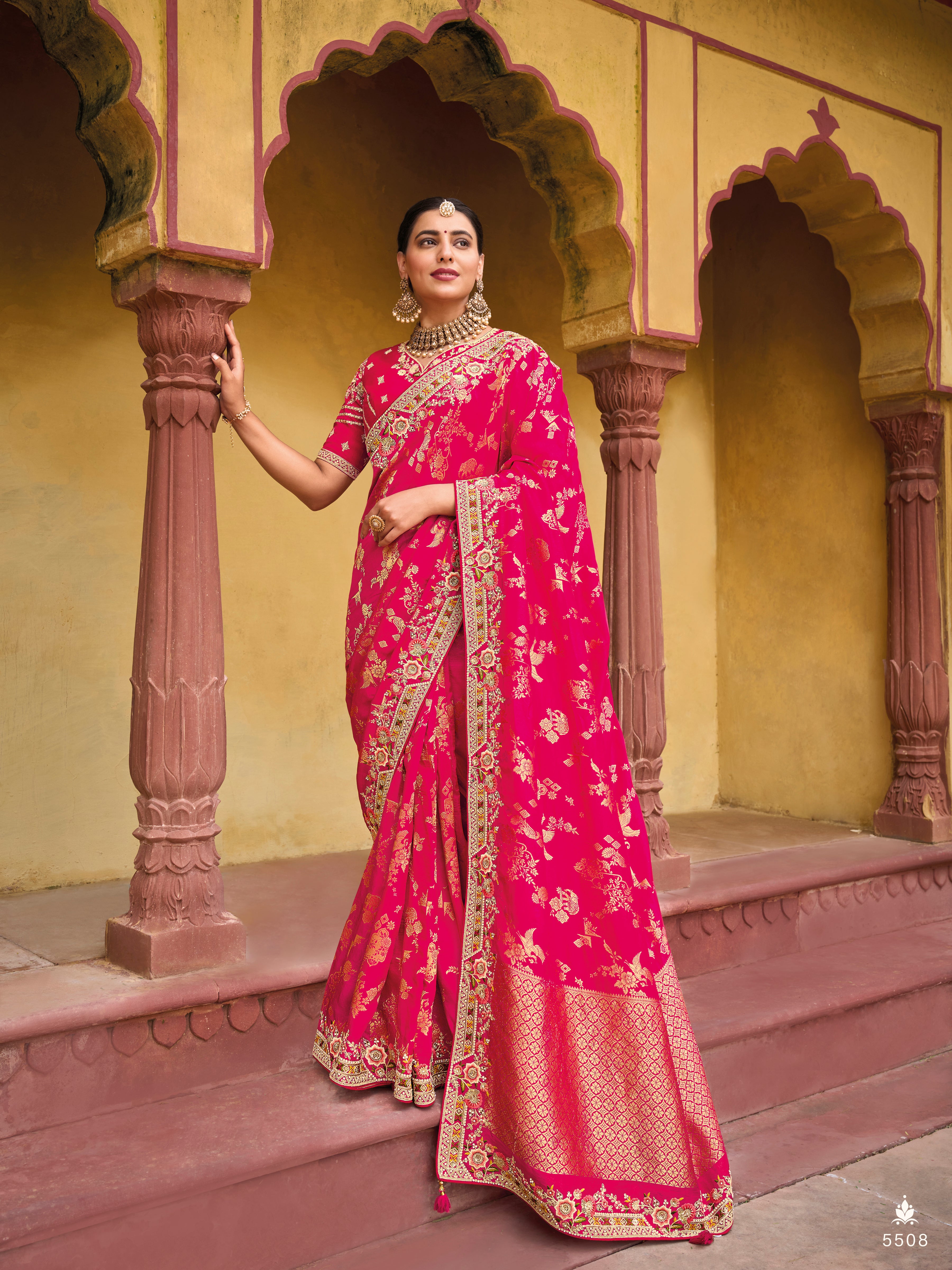 Embroidered Art Silk Saree in Fuchsia : SUF10357