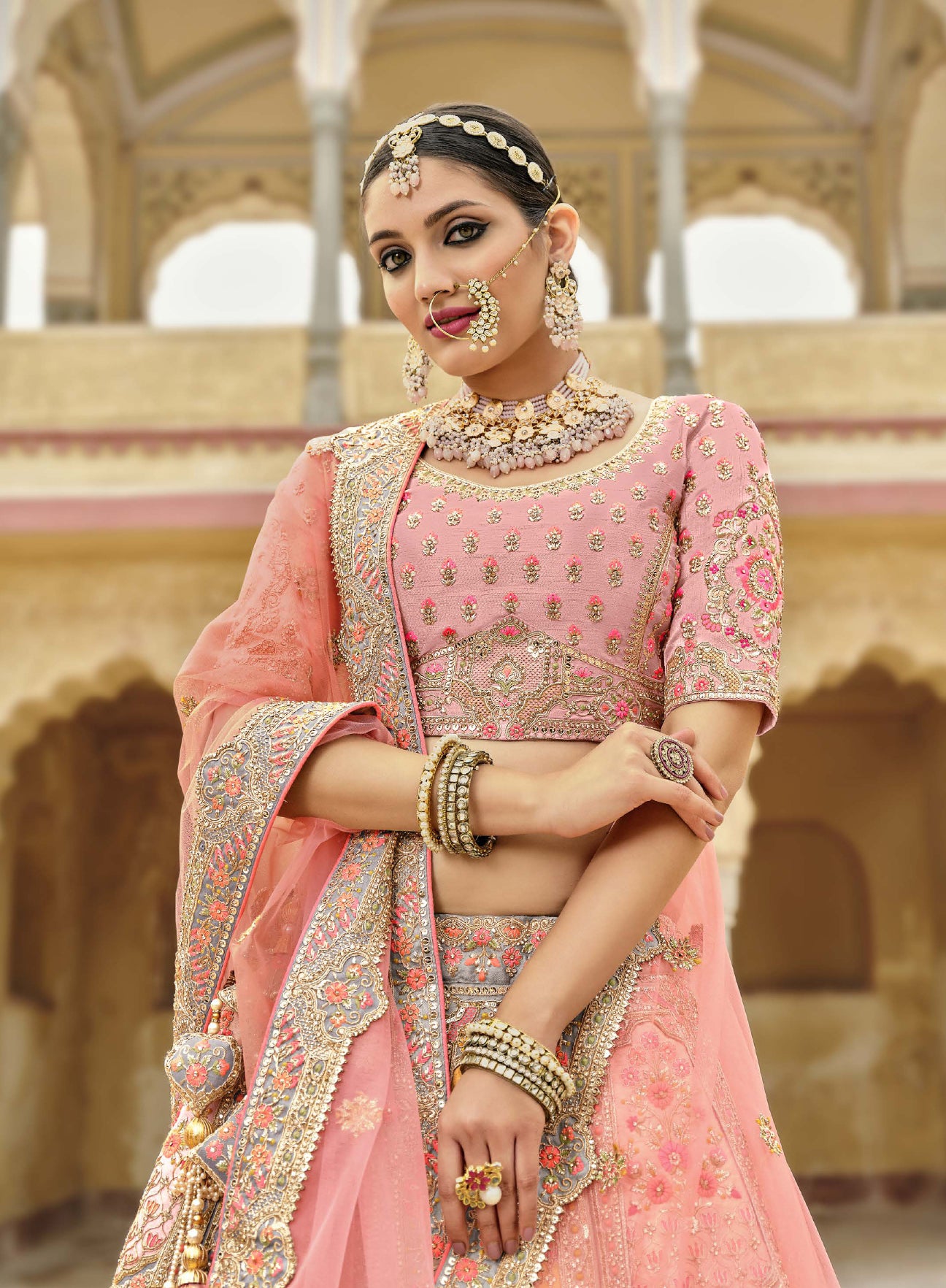 Peach Divergence Silk Appliquéd and Embellished Lehenga With Blouse An –  Studio East6