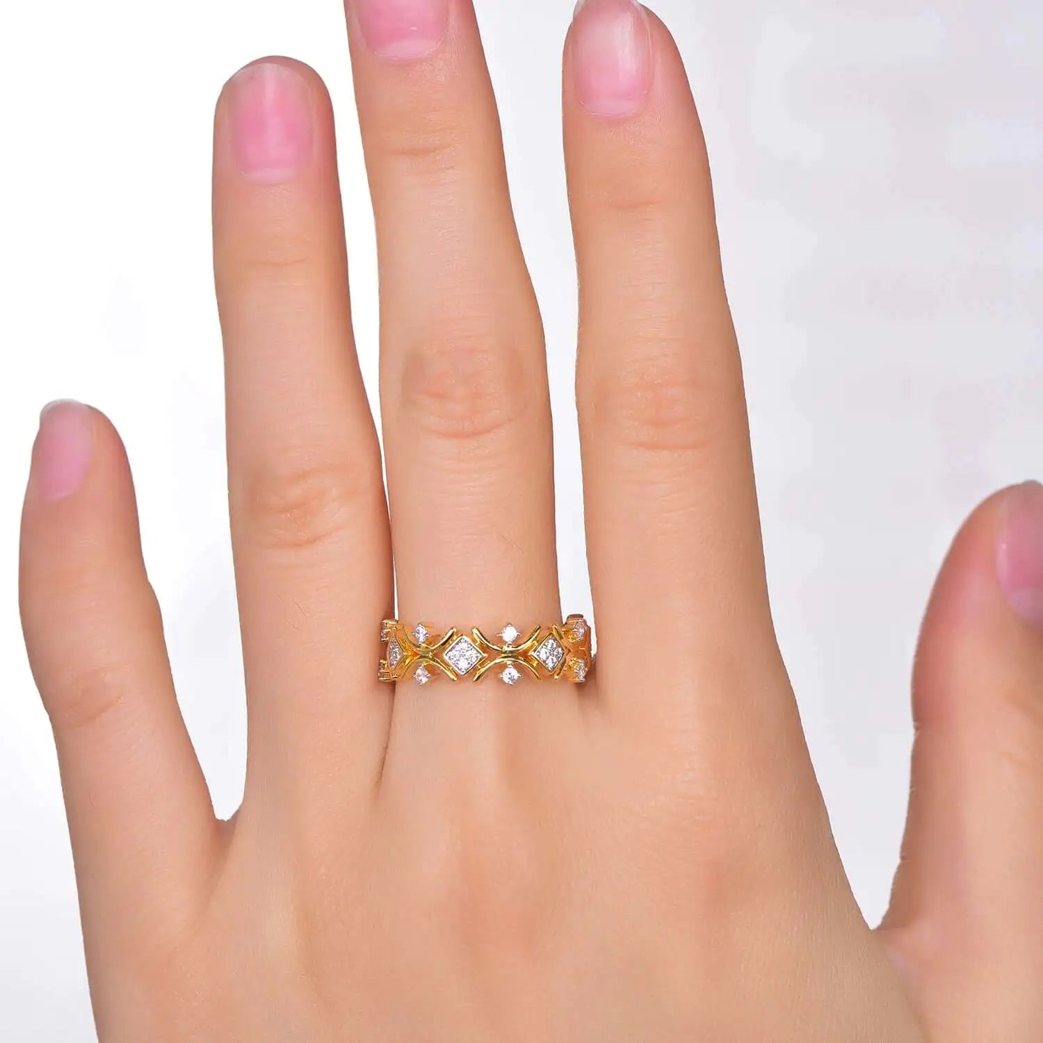 Wholesale Gold Plated CZ Eternity Unique Geometric Engagement Rings for Women