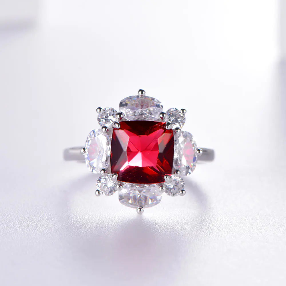 Wholesale Silver CZ and Created Ruby Floral Engagement Rings
