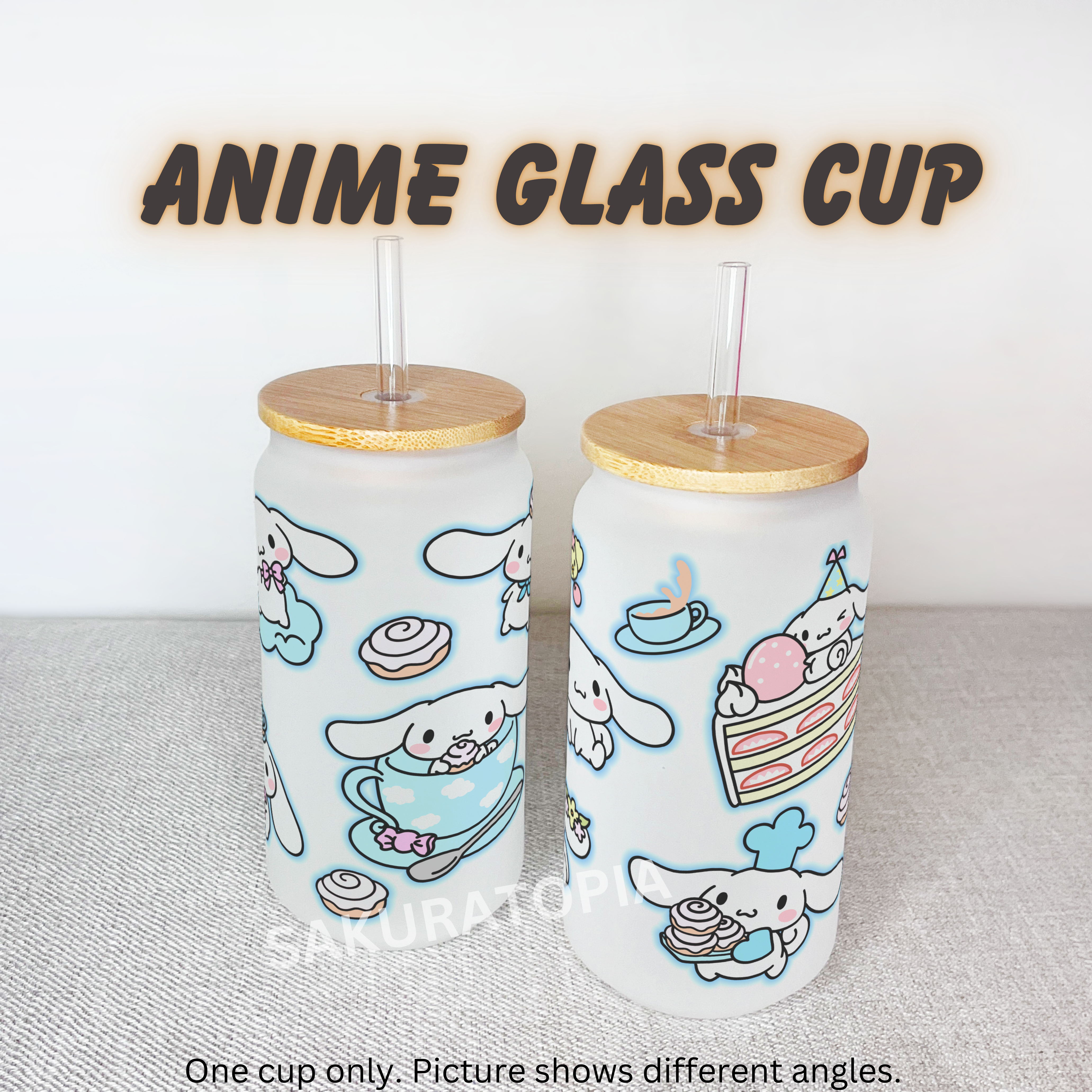 Sanrio Anime Matte/ Frosted Glass cup 16oz Beer Can Glass with Straw and Lid