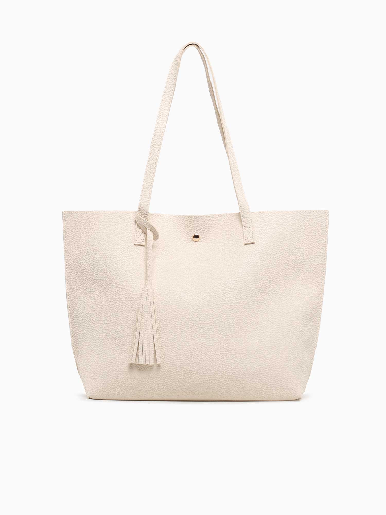 Simple Tassel Tote Off White