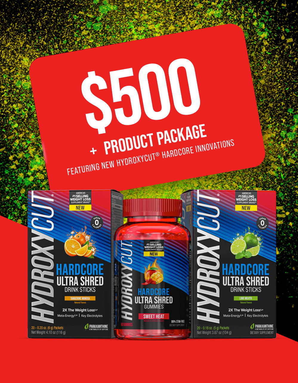 First Place Prize - $500 + Hydroxycut Product Package Featuring New Hydroxycut Hardcore Innovations