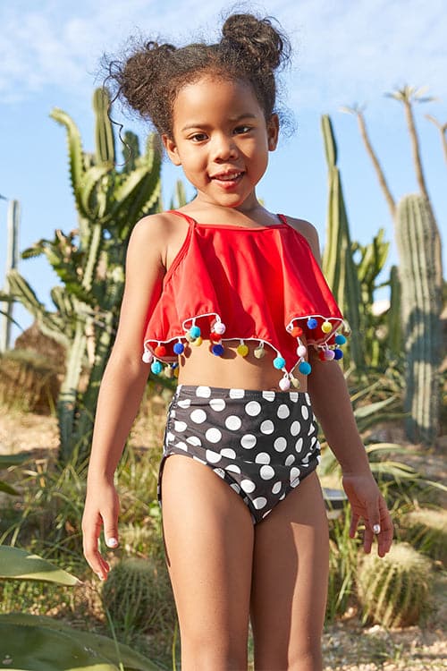 bathing suit with pom poms