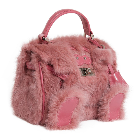 Pink Real Mink Fur Handbag