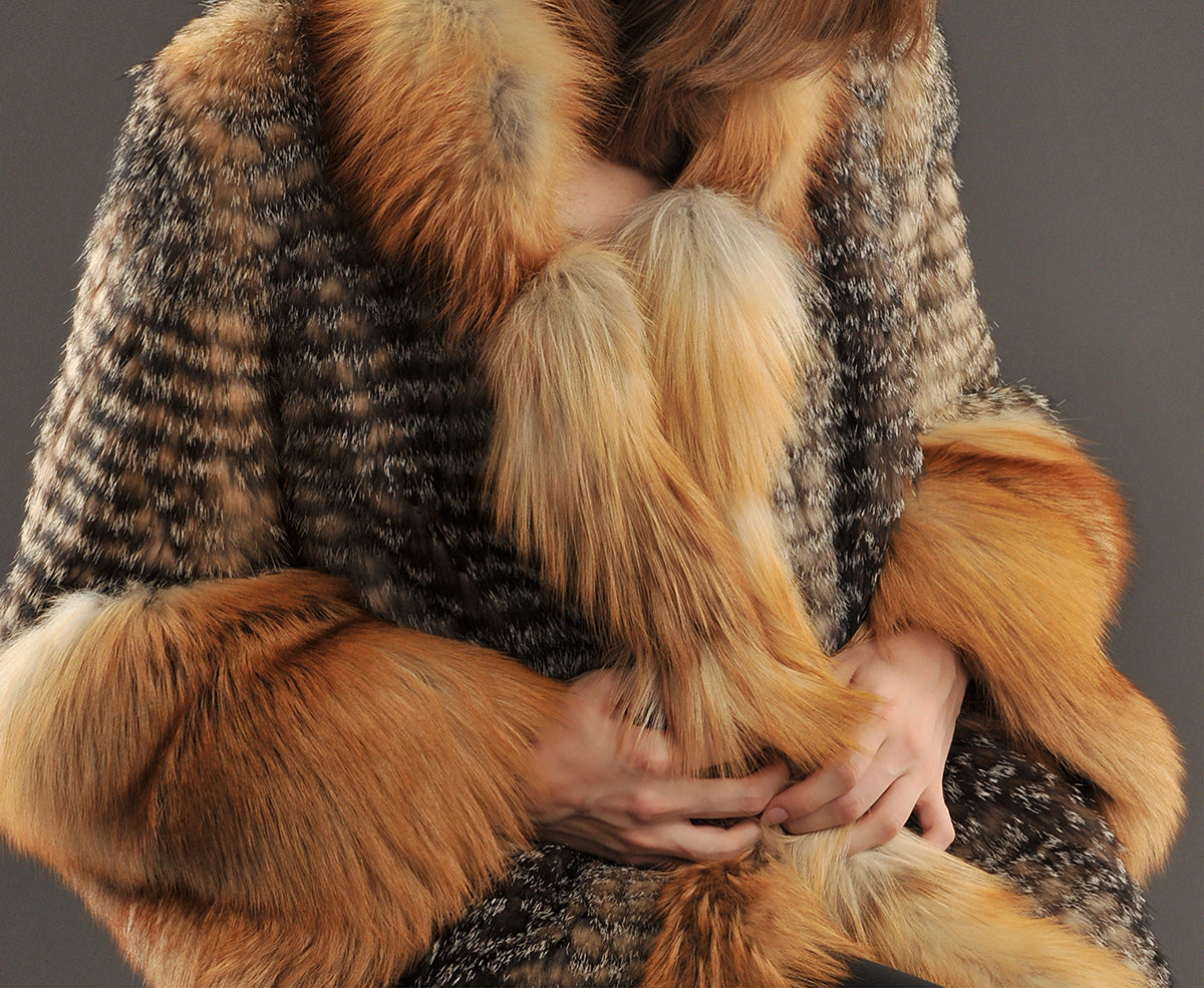 womens real saga silver red fox fur coat