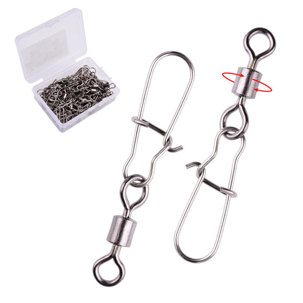 50PCS Fishing Connector Rolling Swivel Snap Fishing Bearing Swivel Fast  Snap Clip Fish Lure Fishhook Connector Tackle Accessory