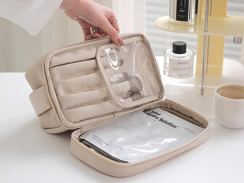 Cream Toast Makeup Bag, Large Capacity Water Proof PU Leather Makeup Organizer Bag