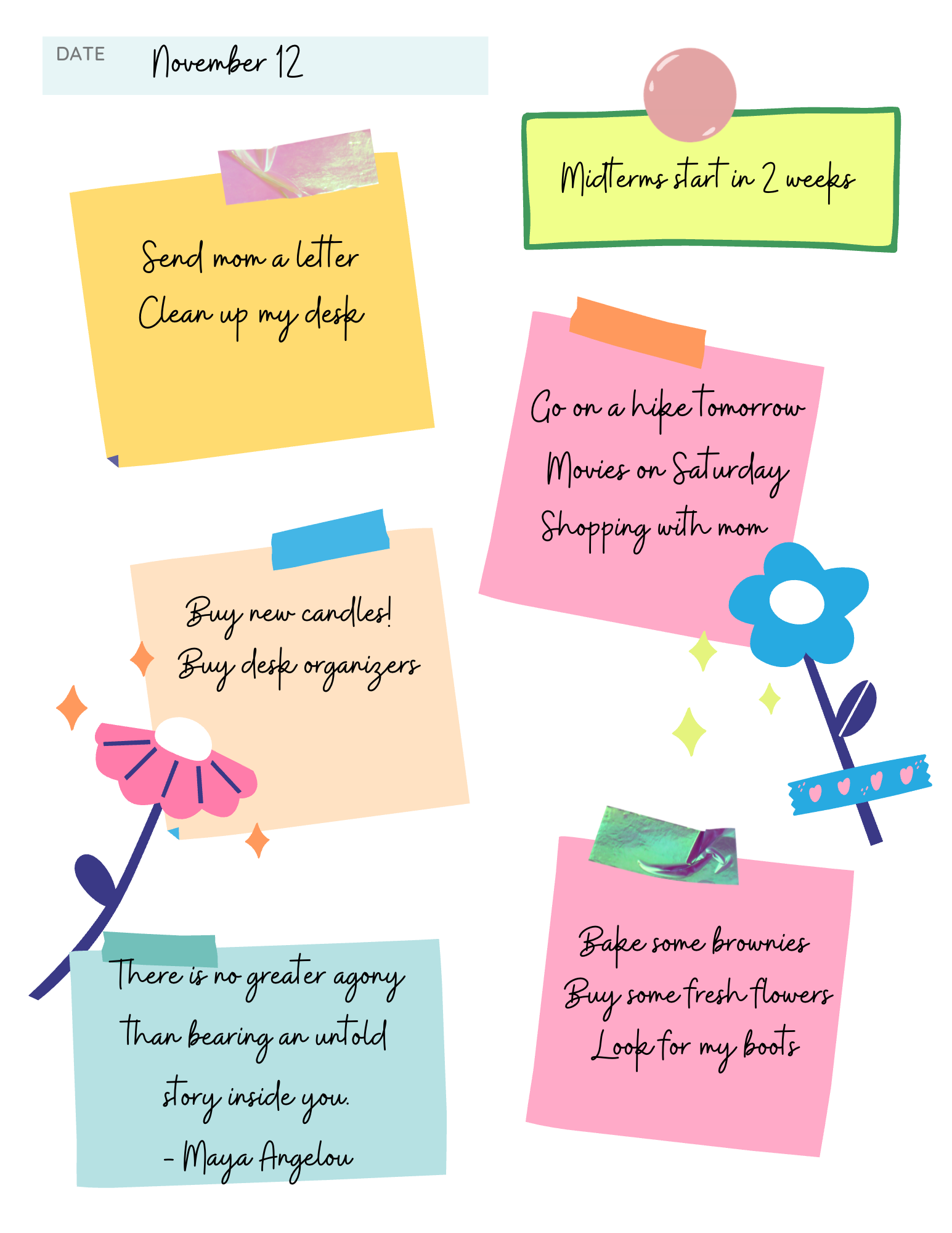 Flower Power Sticky Notes Digital Printable Aesthetic 101