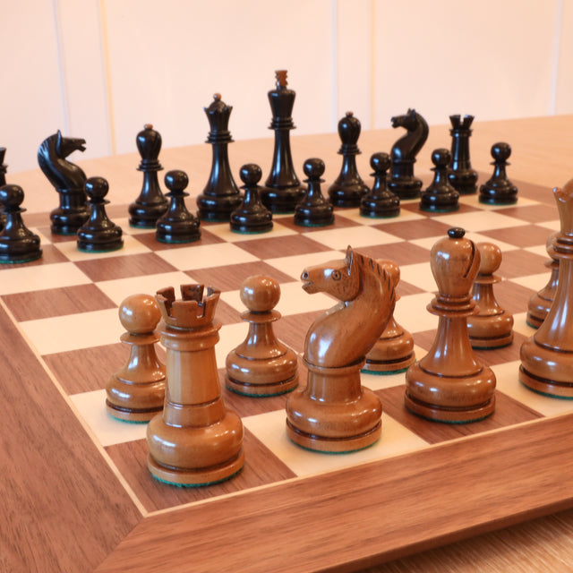 Combo of Tournament Series Staunton Wooden Chessmen with German Knight in  Ebonized Boxwood & Box Wood - 3 King with Sheesham Wood Chess Board and  Storage Pouch