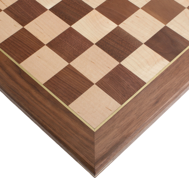 Picture of 21" Solid Brass Inlaid Walnut & Maple Wood Chess Board - 55 mm Square - Handmade in Austin, TX