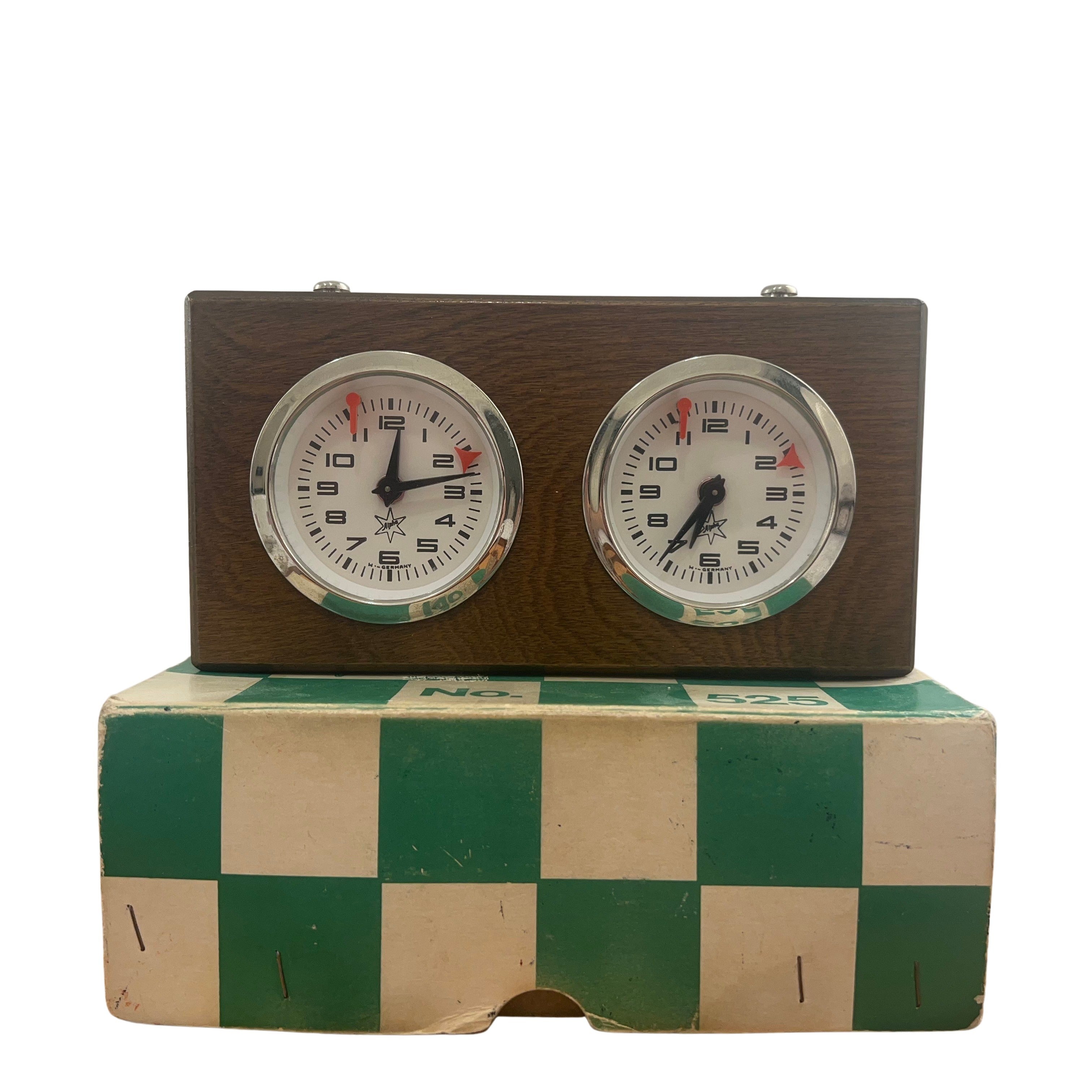 Vintage German Mechanical Alpha 525 Chess Clock, 1970's Wooden Tournament Chess  Timer with Original Box