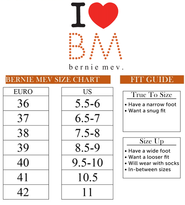 Bernie Mev Size Chart