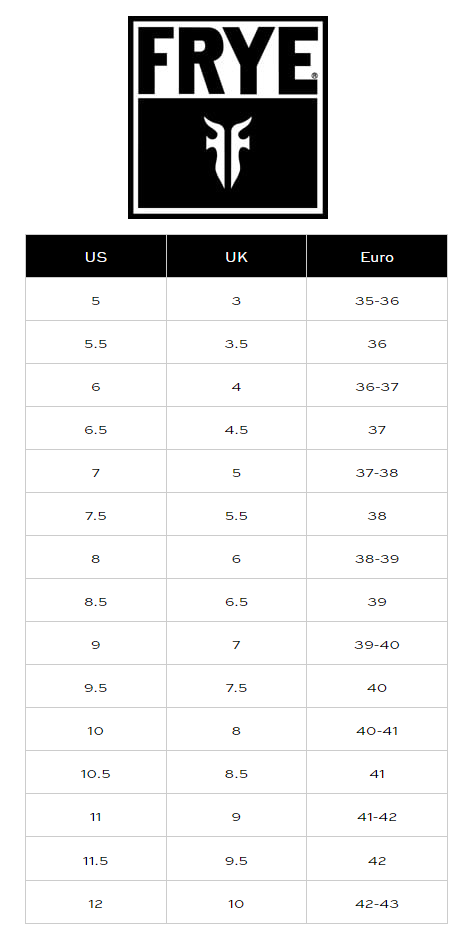 Frye Size Chart