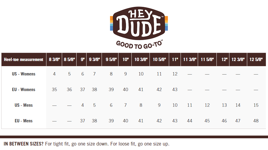 HeyDude Size Chart