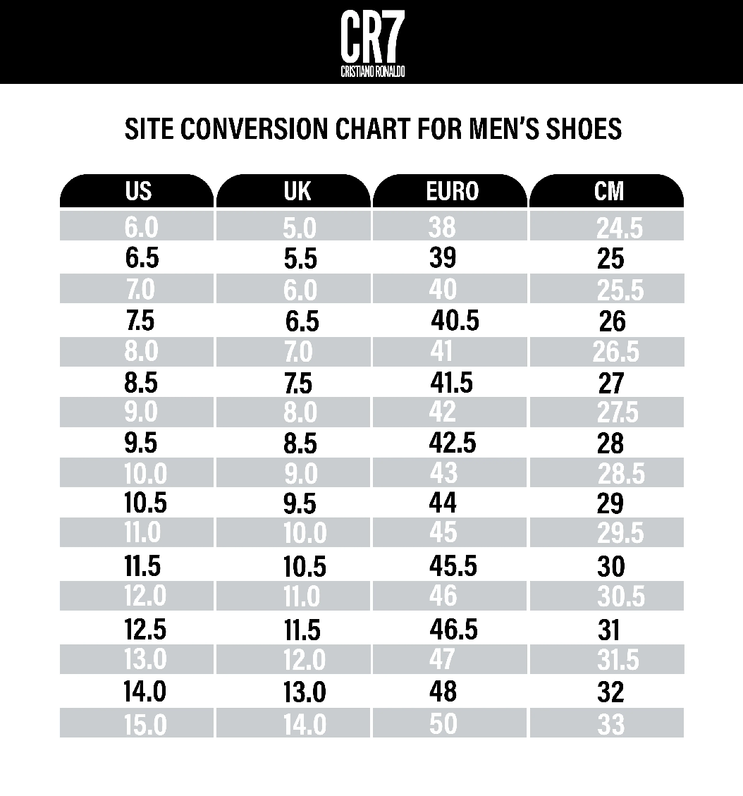 CR7 - Cristiano Ronaldo Size Chart