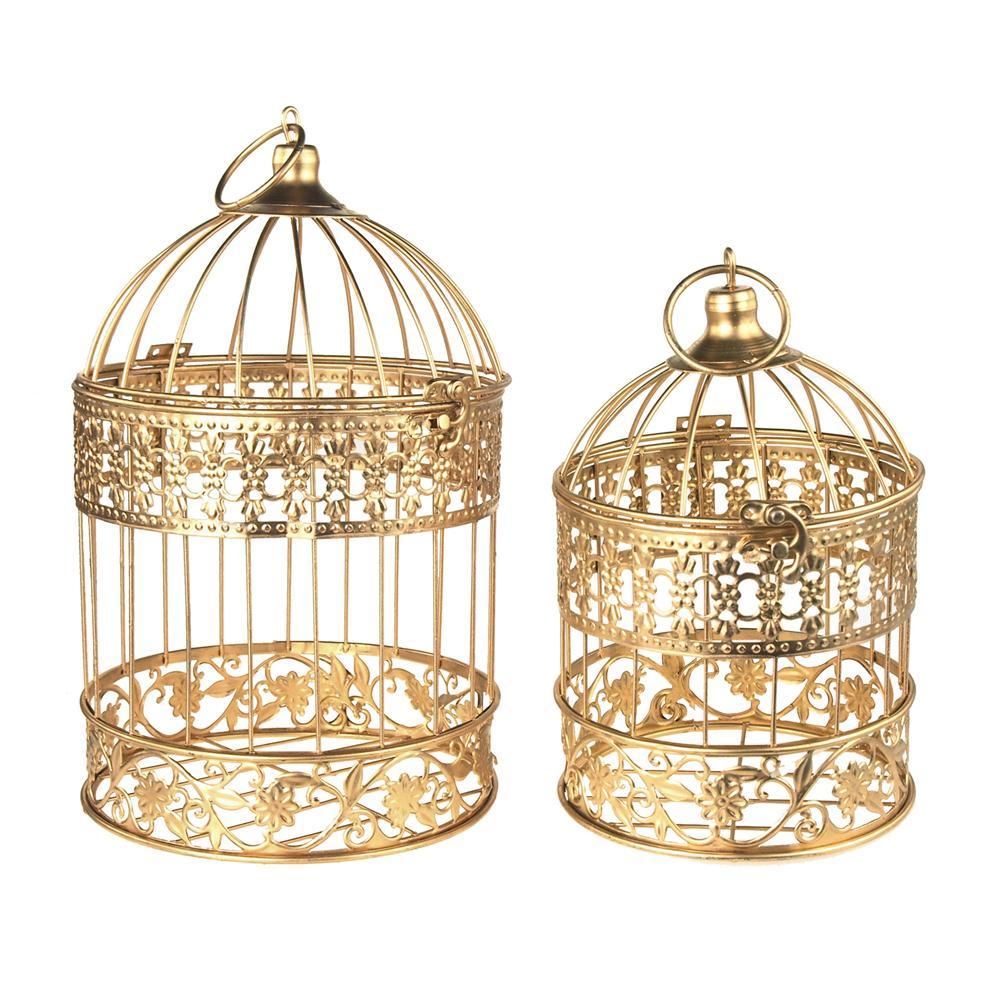 Gold Metal Wedding Bird Cage Centerpiece Medium 2 Piece Party Mill