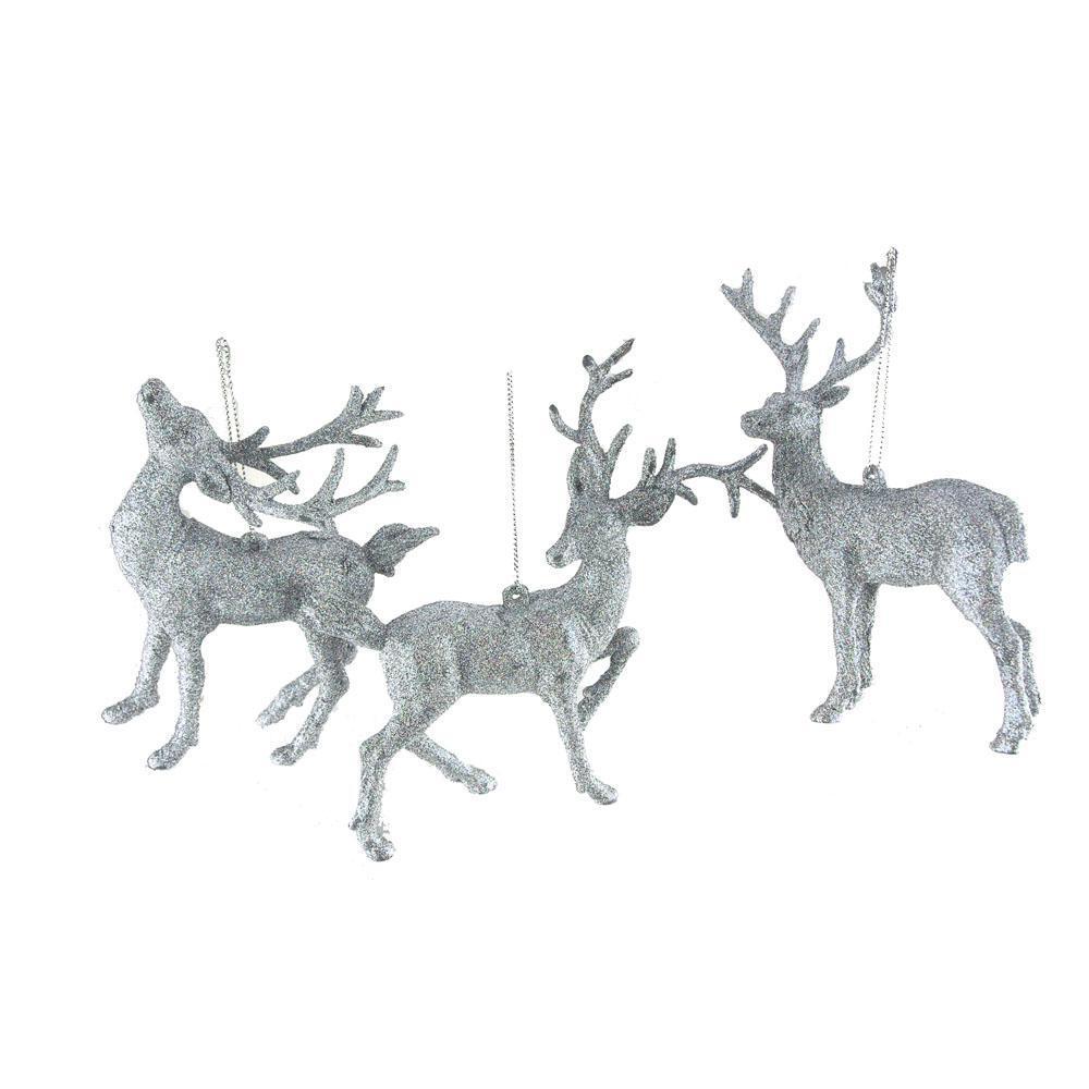 Christmas Plastic Glitter Reindeer Ornaments, 6-Inch, 3-Piece – Party ...