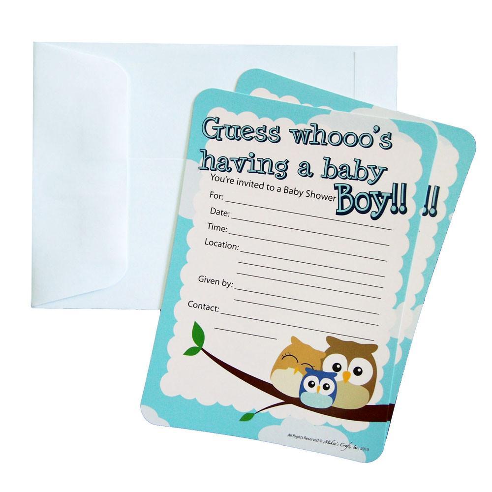 Baby Shower Invitation Envelope Owl Family Light Blue 7 Inch 12