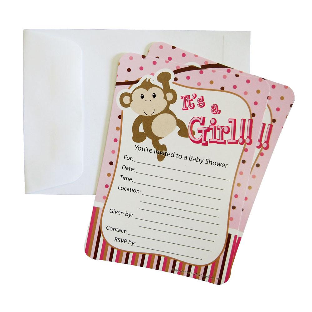 Baby Shower Invitation Envelope Monkey Light Pink 7 Inch 12