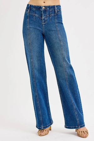 RISEN Seam Detail Wide Leg Jeans - Sybaritic Boutique