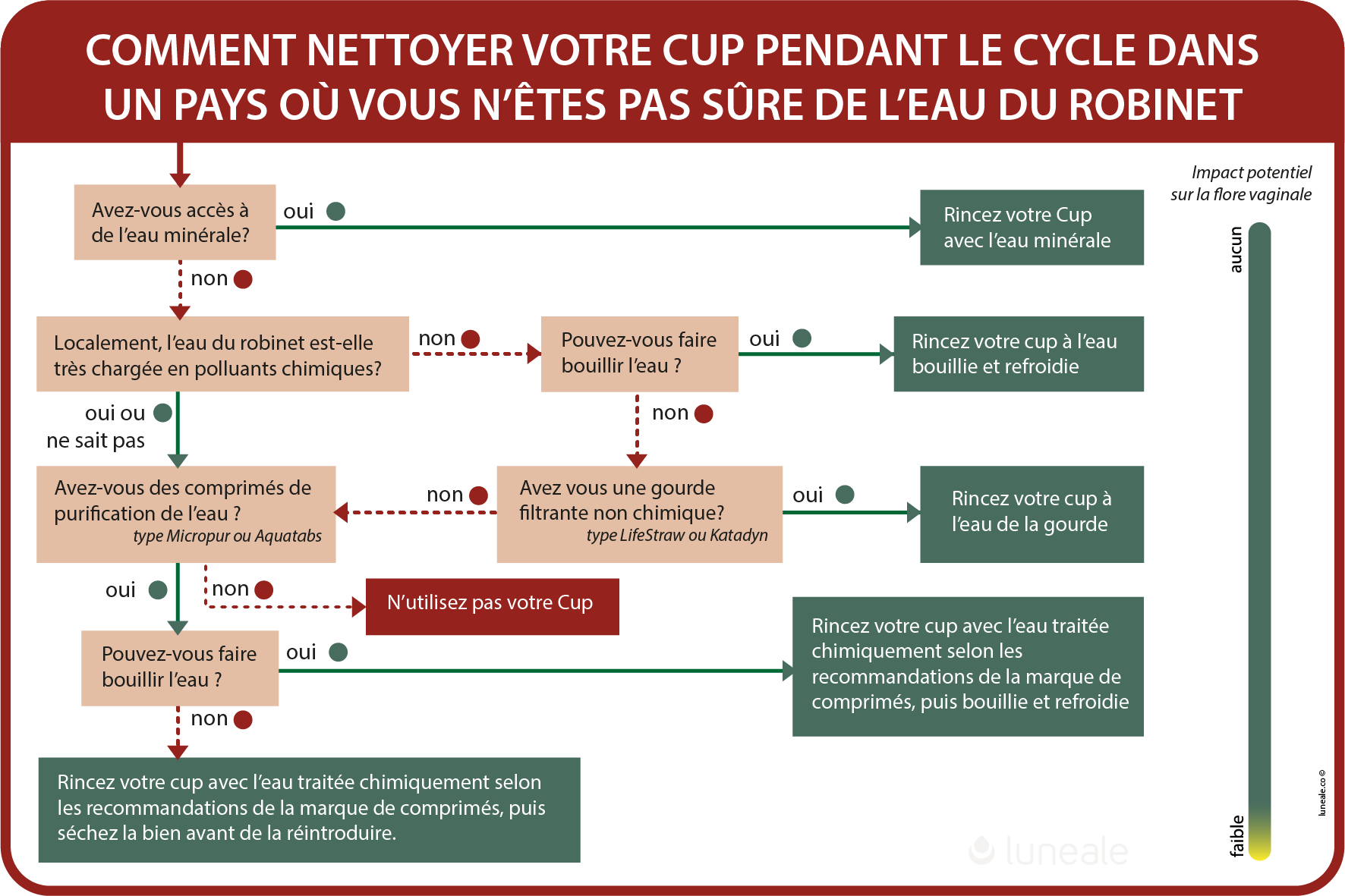 infographie : comment rincer sa Cup en voyage selon la qualité de l’eau disponible