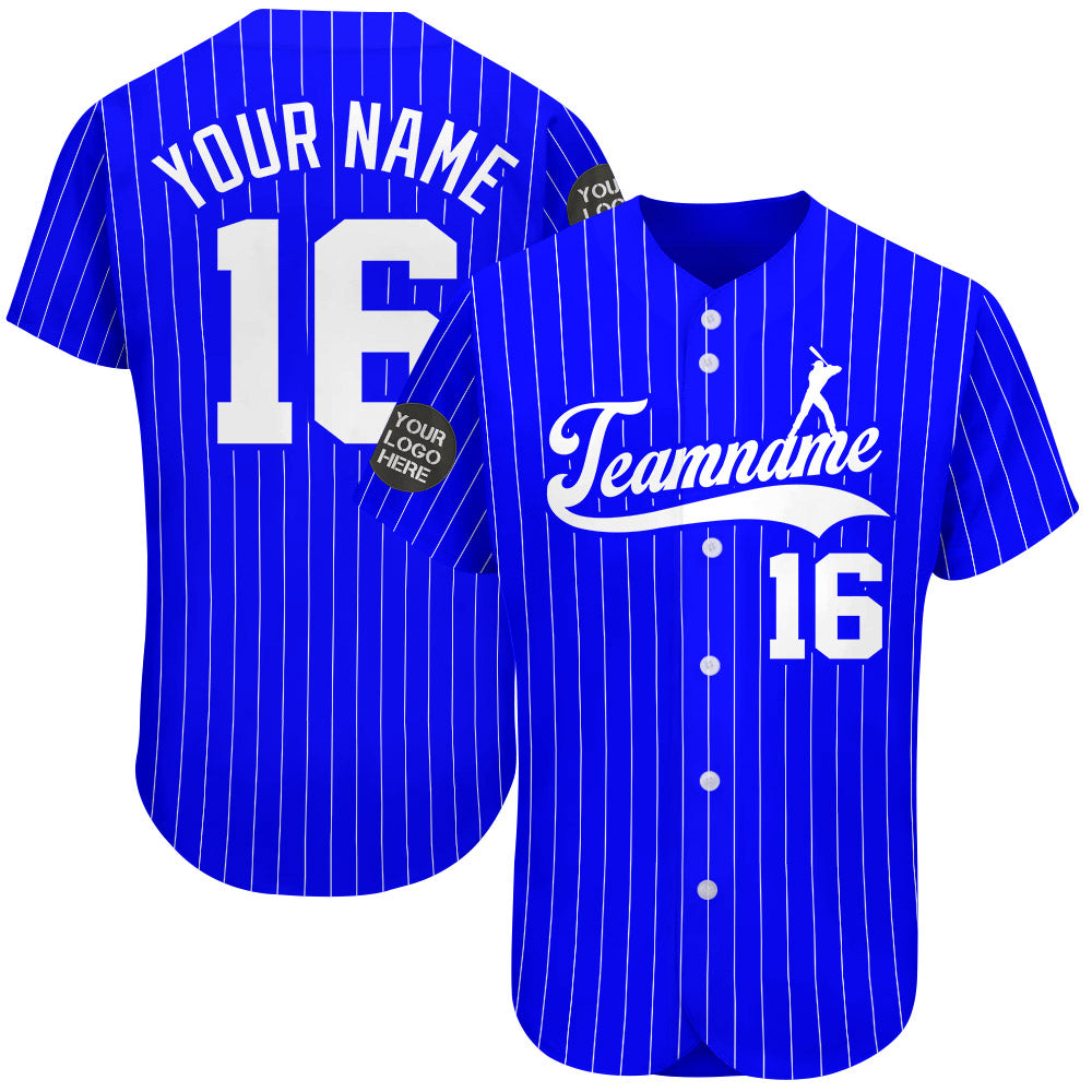 Custom Logo Name Number Royal Blue Pinstripe Baseball Jersey