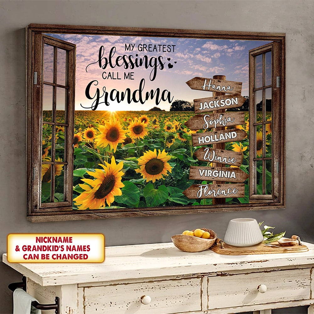 Custom Canvas Print Gift For Grandma - Poster Prints Personalized Gifts For Grandparents - My Greatest Blessings Call Me Grandma Poster Canvas