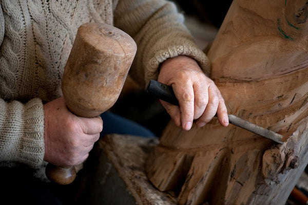 Beginner wood carving with chisel