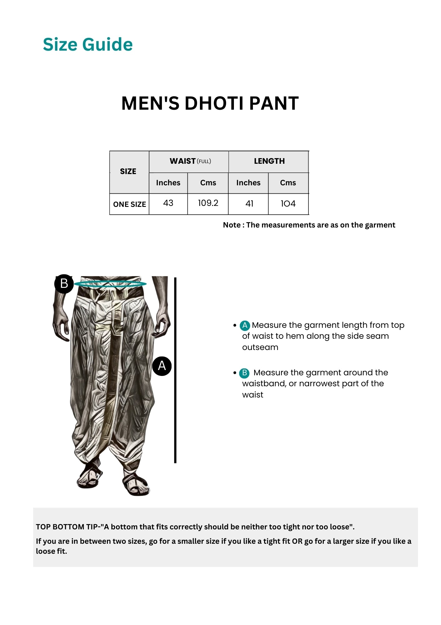 Men Dhoti Pant Size Guide