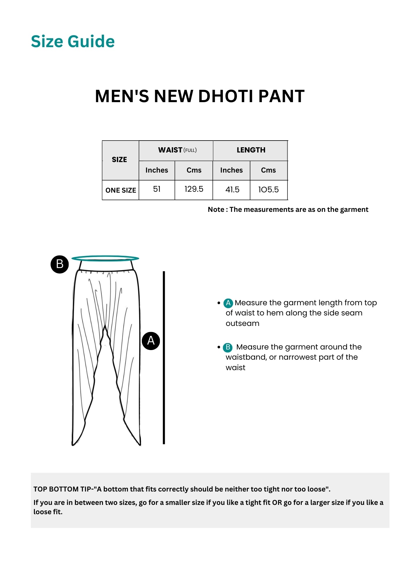 Men NEW Dhoti PANT Size guide