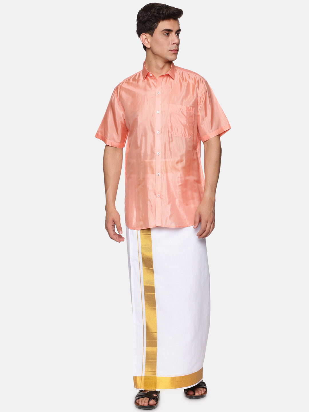 Men Art Silk Solid Colour Shirt With Readymade Dhoti And