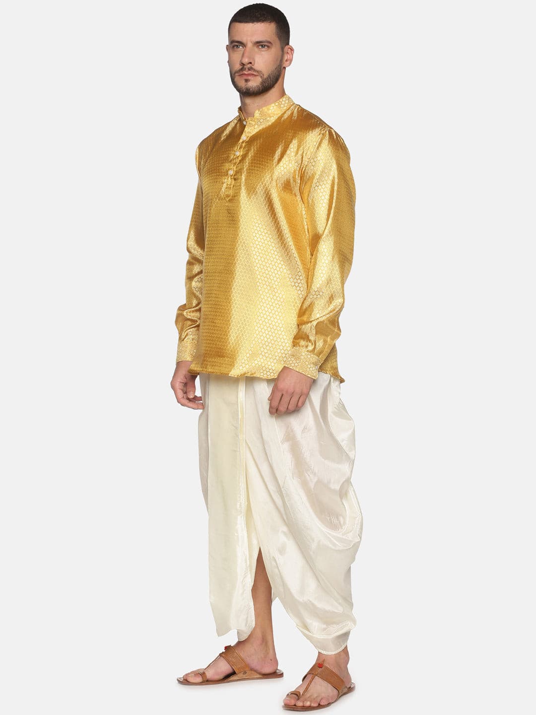 Buy Yellow Kurta Cotton Mix Jacquard Woven Checkered And Dhoti Pant Set For  Men by Adara Khan Online at Aza Fashions.