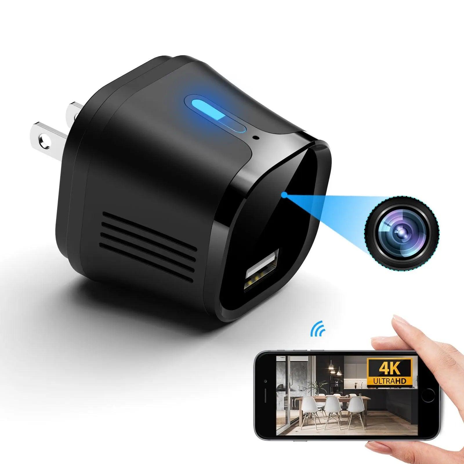 4K Wireless USB Hidden Camera Charger - Motion Detection, 166° Wide Angle, No-Light Night Vision