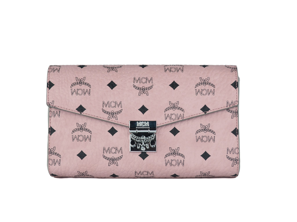 Mcm Medium Soft Pink Signature Diamond Logo Leather Clutch Crossbody H Handmethebag Com