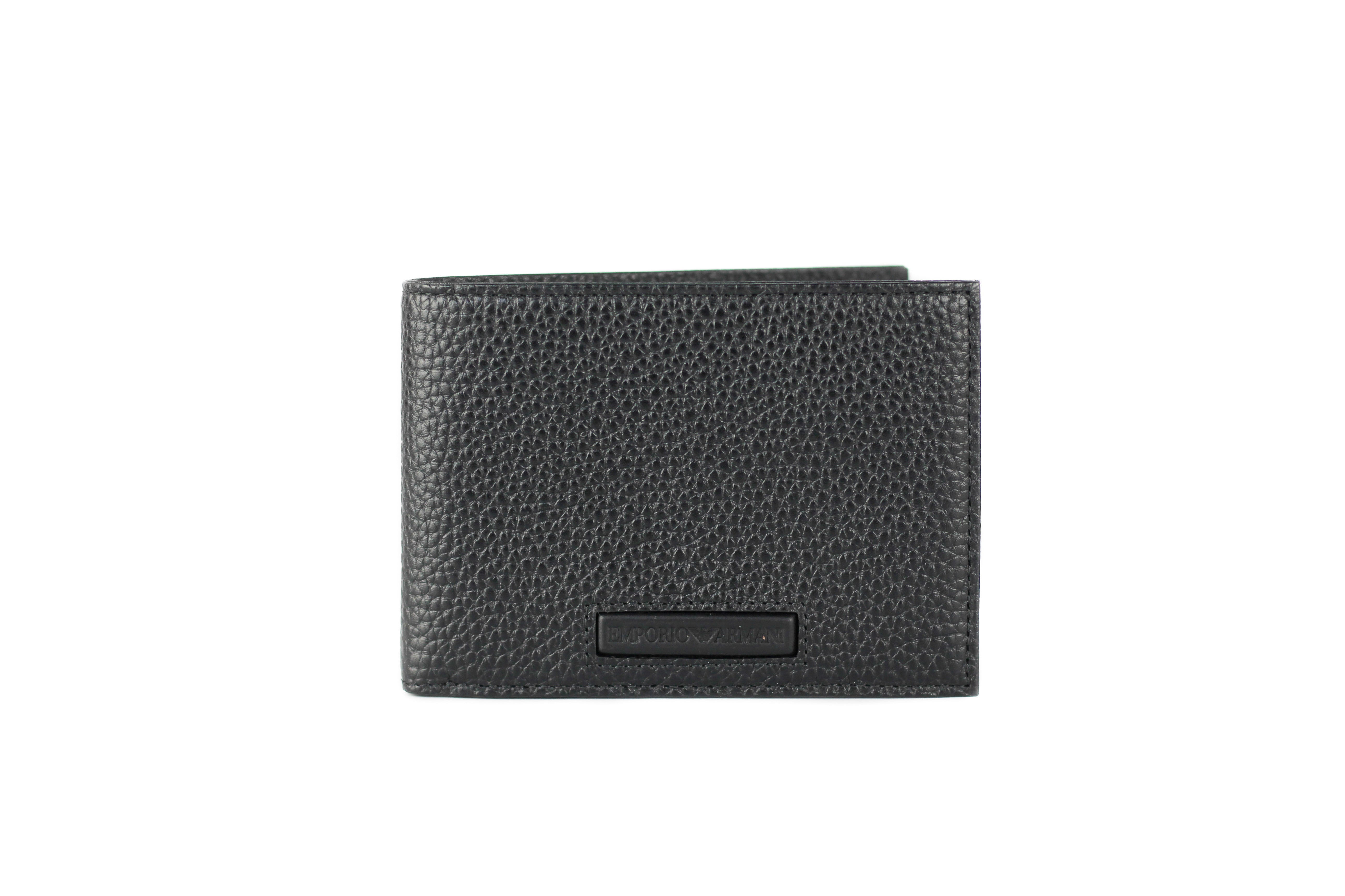 Emporio Armani Grainy Pebbled Leather Navy Blue Bifold Organizer Walle –  