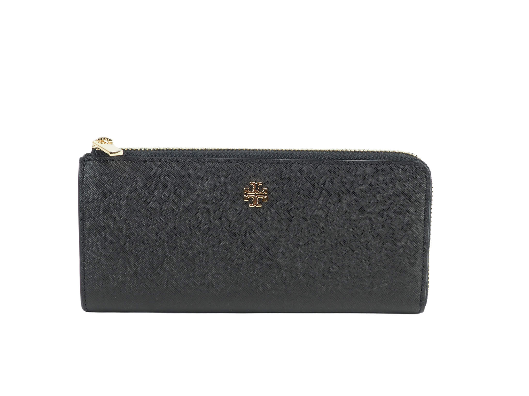 Tory Burch (86078) Emerson Black Saffiano Leather L- Zip Continental Clutch  Wallet