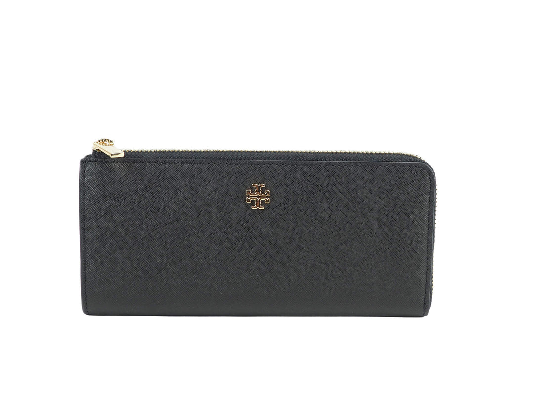 Tory Burch (86078) Emerson Black Saffiano Leather L- Zip Continental C –  