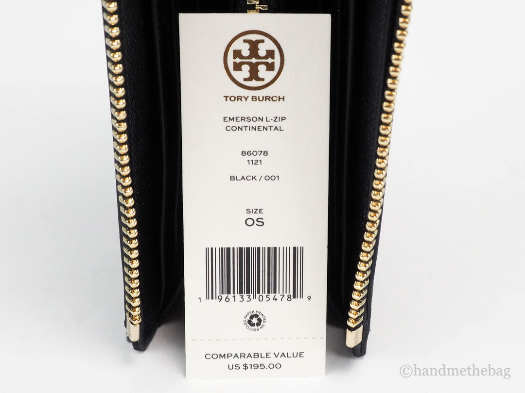 Tory Burch (86078) Emerson Black Saffiano Leather L- Zip Continental C –  