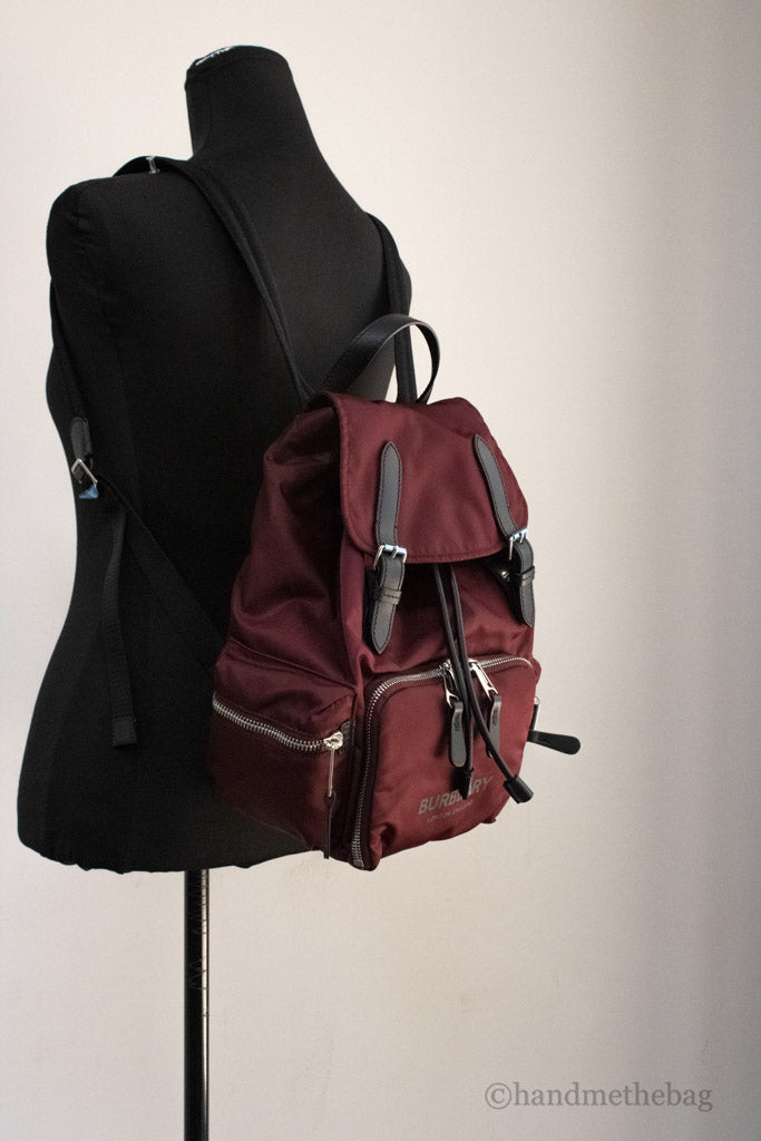 Burberry Medium Burgundy Econyl Nylon Rucksack Drawstring Backpack Boo –  