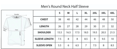 Size Chart For Men's T-shirt