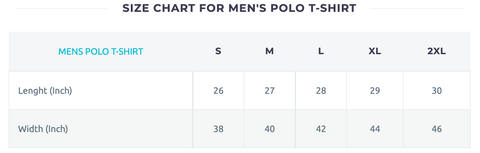 Men's Polo Tshirt Size Chart of brand iCKREATE