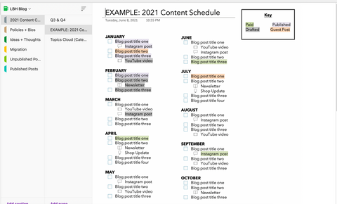 yearly content planning screenshot