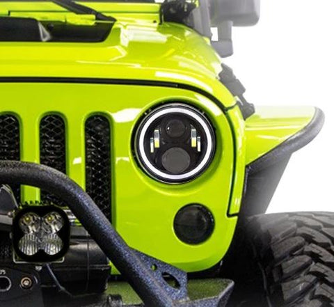 White LED Headlight with 2 Colors Half Ring for Jeep Wrangler JK 2007- –  Desert Leaders